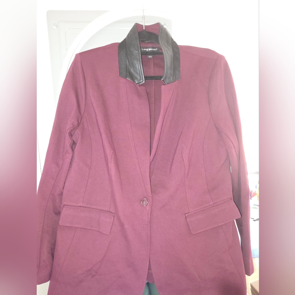 Lane Bryant Maroon Jacket with Black Trim